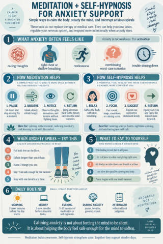 Meditation and Self-Hypnosis for Anxiety Support infographic