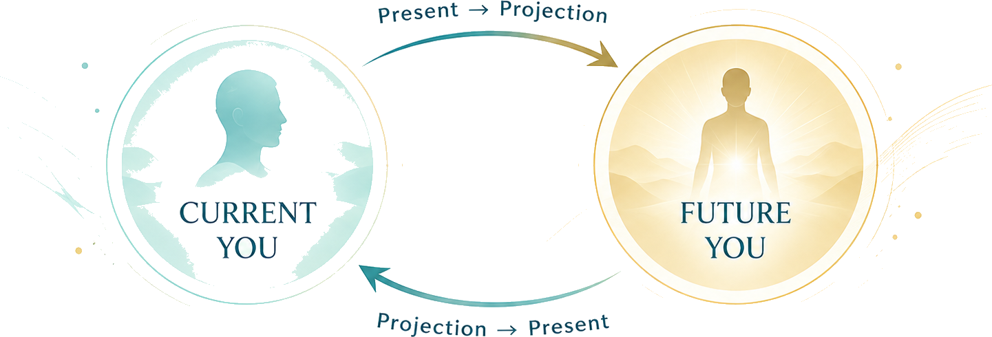 Current You and Future You connected by Present to Projection and Projection to Present arrows.